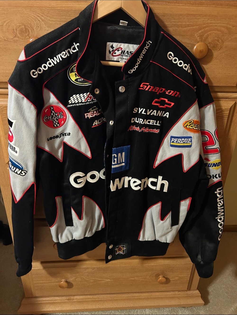 DALE EARNHARDT VINTAGE NASCAR ORIGINAL Black & Gray Racing Patch Bomber Jacket